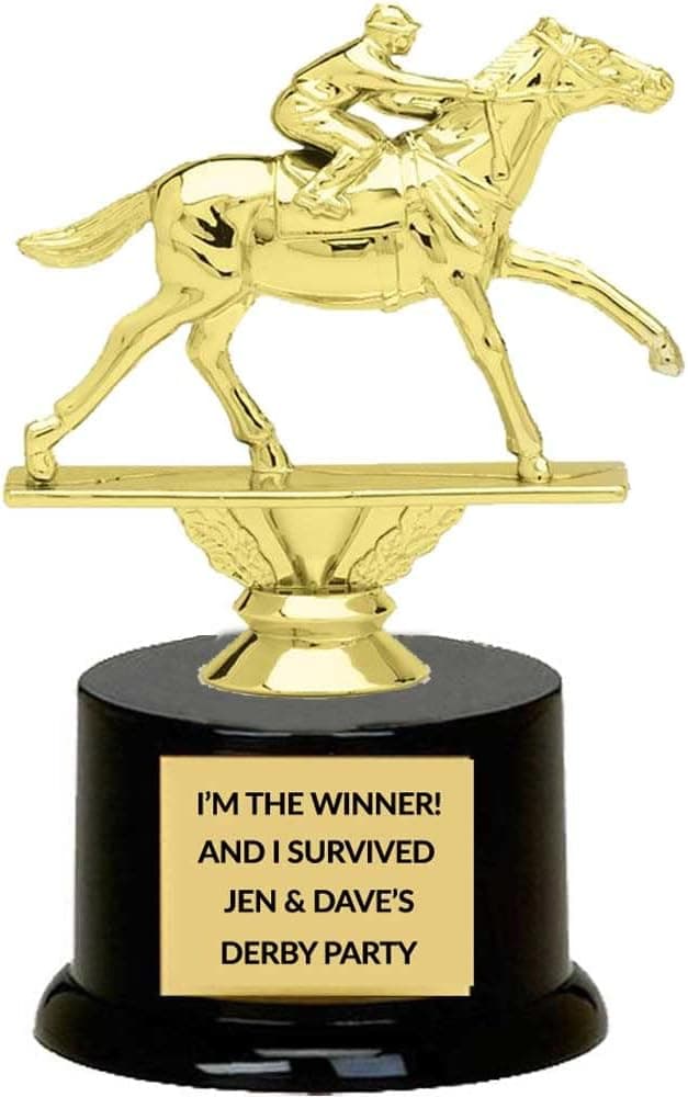 Derby Race Horse Trophy, Customize Engraving, Gold Jockey on Horse Figure, Derby Winner Award