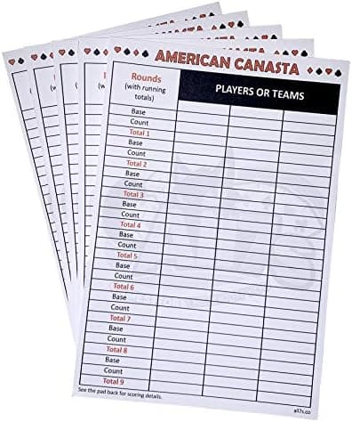 All7s Premium American Canasta Score Pads with Instructions, Set of 5 Pads (250 Sheets)
