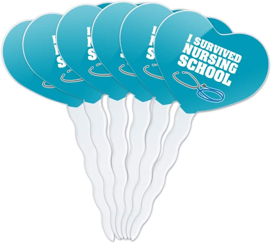 GRAPHICS & MORE I Survived Nursing School Stethoscope RN Heart Love Cupcake Picks Toppers Decoration Set of 6