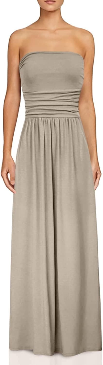 GRACE KARIN Women Strapless Long Dress with Pocket Size 2XL Light Coffee