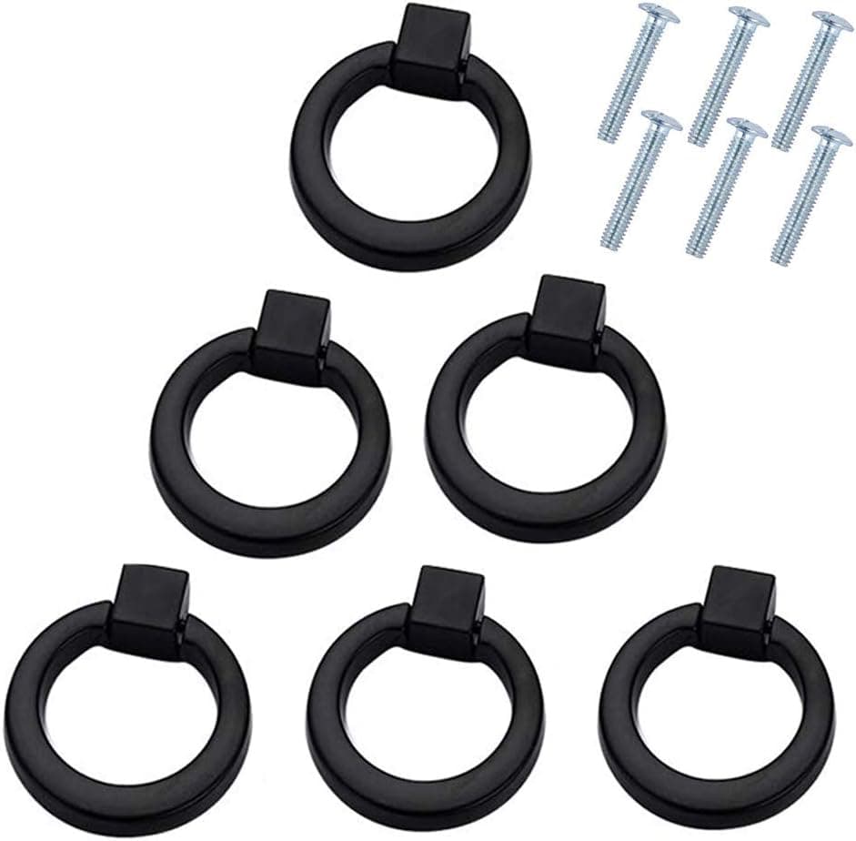 6 Pack Drawer Ring Pull Handles Knobs, Kalolary Metal Dresser Drawers Pull Knobs for Kitchen Cabinet Door Drawer Dresser Cupboard Wardrobe
