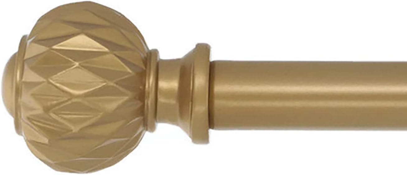 Meriville 1-Inch Diameter Single Window Treatment Curtain Rod, Castani Finial, 28-inch to 48-inch Adjustable, Royal Gold