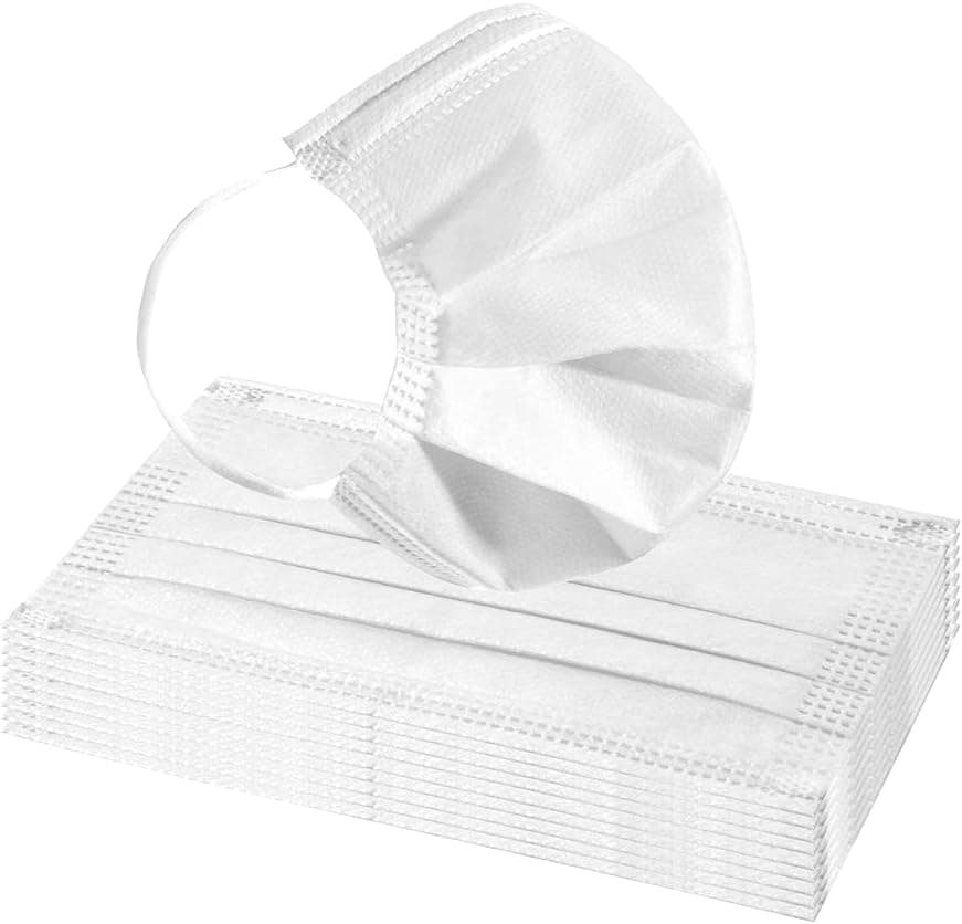 Face Masks 50pcs Disposable Mask Breathable 3 Layer Dust Safety Masks Mouth Cover with Elastic Ear Loop for Adult Men & Women White