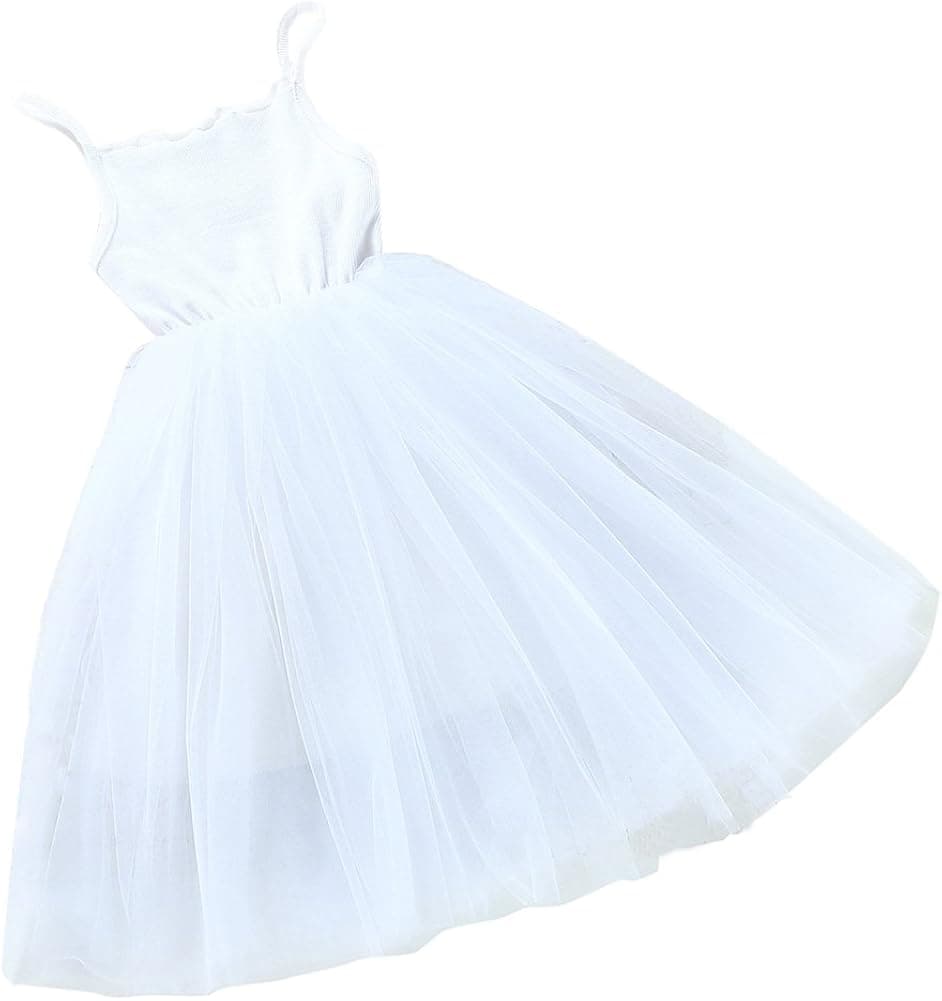 Asherangel Toddler Girls Sleeveless Princess Tulle Tutu Dress Solid Mini Dress