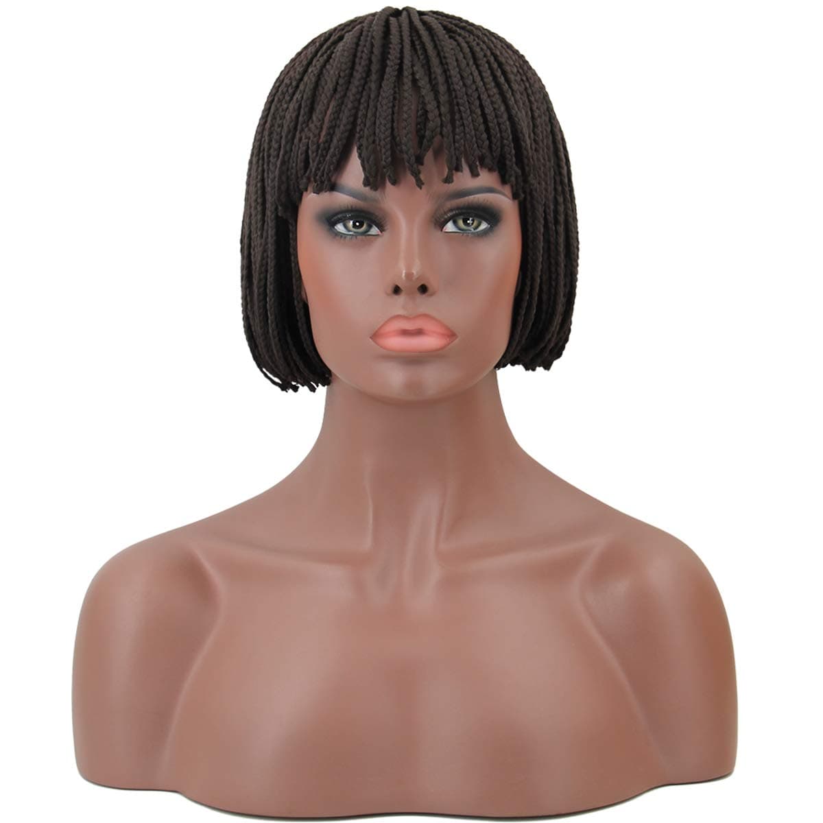 ELIM Braided Wigs for Black Women Short Brown Bob Wigs with Bangs Synthetic Hair Costume Wig with Wig Cap Z148