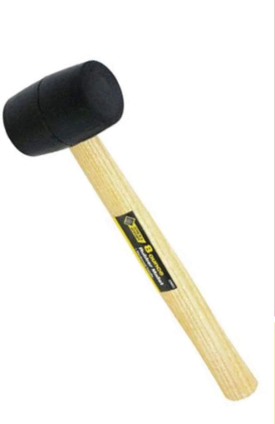 Rubber Mallet 8 oz, Hardwood, Double Faced Soft Mallet with Wooden Handle, Black