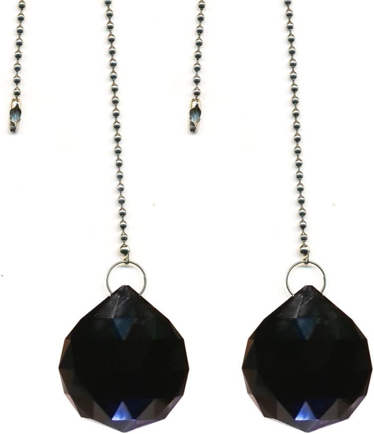 Magnificent Crystal 30mm Black Crystal Ball Prism 2 Pieces Dazzling Crystal Ceiling Fan Pull Chain