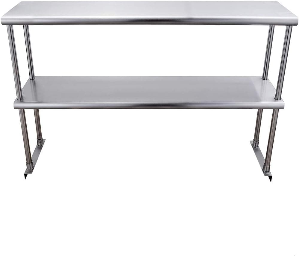 Profeeshaw Double Overshelf 48 x 12 Inch Stainless Steel Commercial NSF Adjustable 2 Tier Shelf for Prep & Work Table