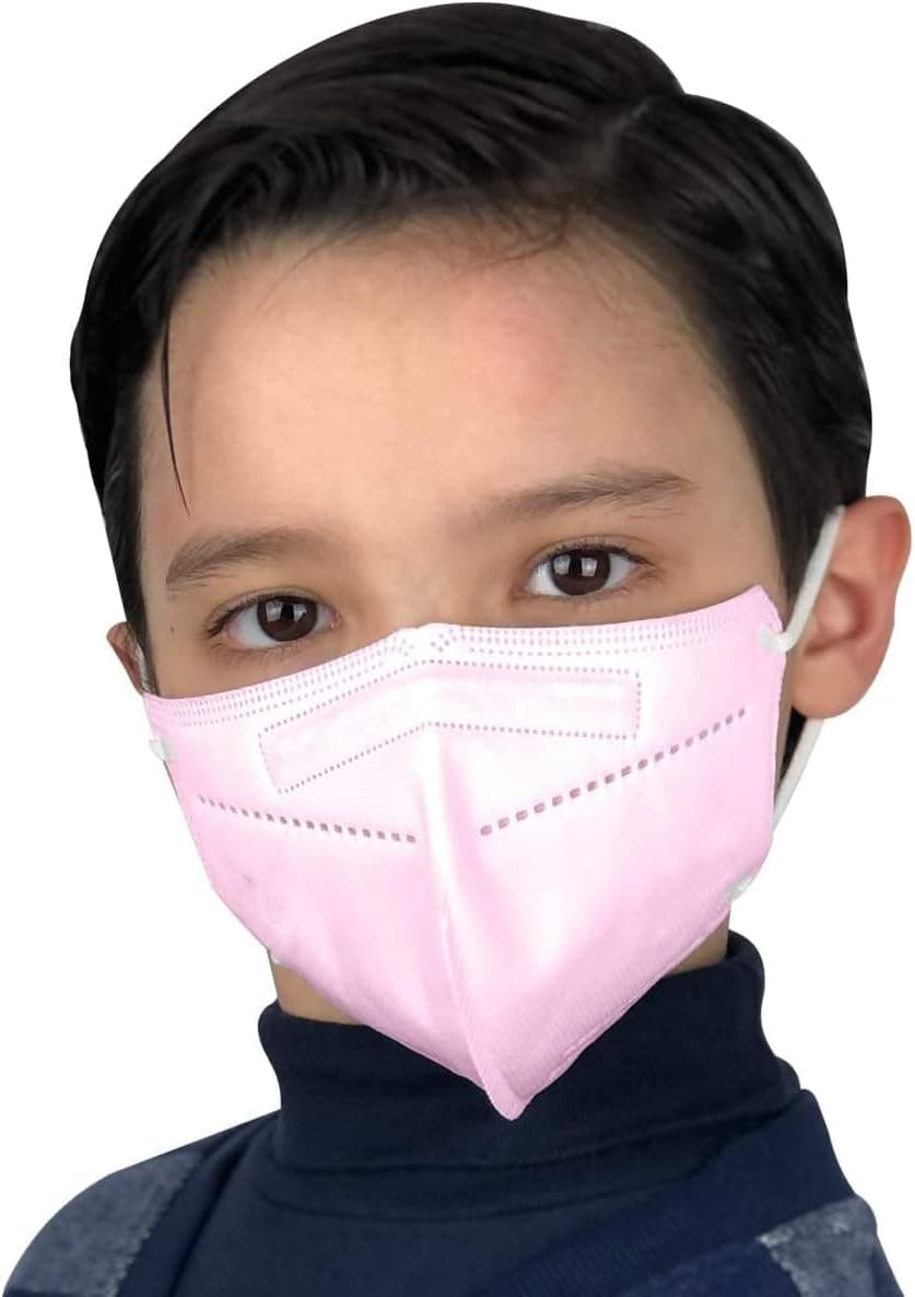 Kids Sized 3D Face Mask 5 Ply Filter Mouth Cover Protection For Boys Girls Dust Pollen Haze With Comfortable Ear Straps for Indoor Outdoor Park Playtime School Home Use (50 Pack, Pink)