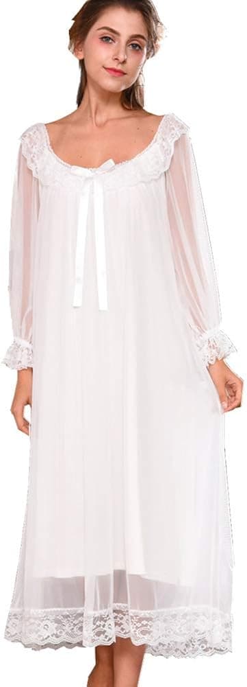 Women's Lace Vintage Victorian Nightgown Long Sleeve Sleepwear Nightdress
