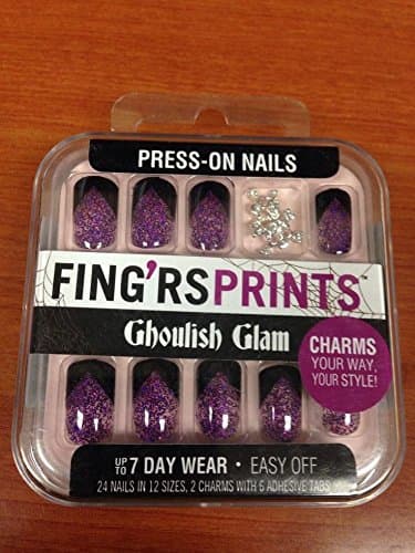 Press-on Nails - Purple Glitter Tips, Black Accent with Skull Charms