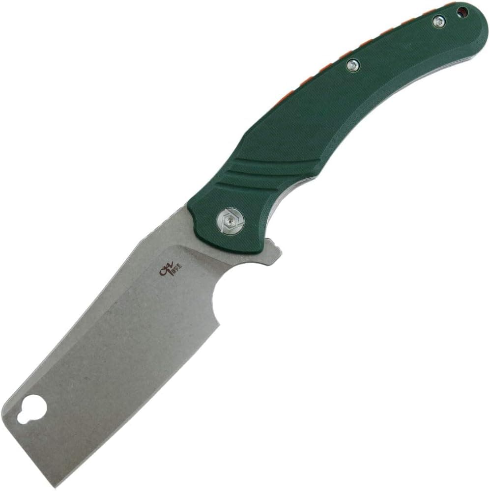 Eafengrow CH3531-G10 Folding Knife D2 Steel Blade Cleaver Knife Camping Knives G10 Handle Reliable Locking Mechanism Flipper Knife for Outdoor Survival Hiking (Green)