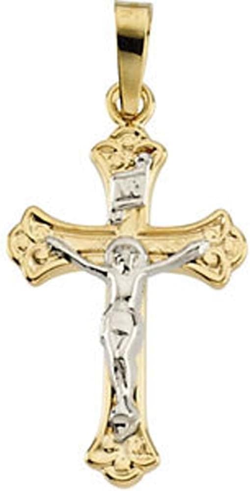 Banvari 19.00x13.00 mm Two-Tone Crucifix Cross Pendant in 14K Yellow Gold