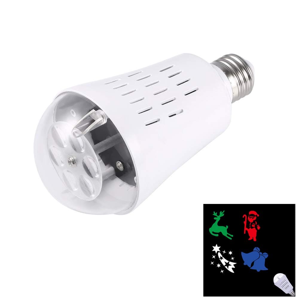 ENUOLI E27 Projector Bulb Light Auto Rotating 4W LED Moving Dynamic Christmas Film Pattern White/RGBW Christmas Light for Disco Party Indoor Festival Decoration Lamp Stage Lighting Newest Projector