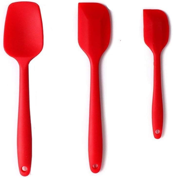 Silicone Spatula Kitchen Utensil Set of 3-Spoon and Spatulas with Seamless Design Non-Stick Silicone Rubber with Reinforced Stainless Steel - Perfect for cooking or Baking Gift Set (Red)