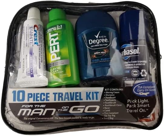 10 PIECE TRAVEL KIT FOR THE MAN ON THE GO TSA COMPLIANT CARRY ON