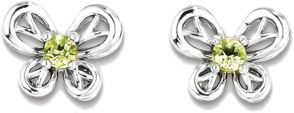 925 Sterling Silver Peridot Butterfly Stud Earrings