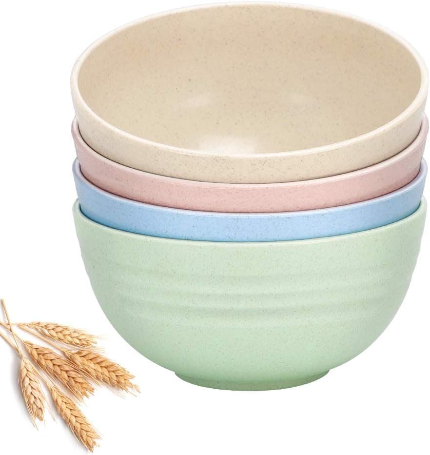 Unbreakable 24 OZ Cereal Bowls - Large Wheat Straw Fiber Lightweight Bowl Sets 4 - Dishwasher & Microwave Safe