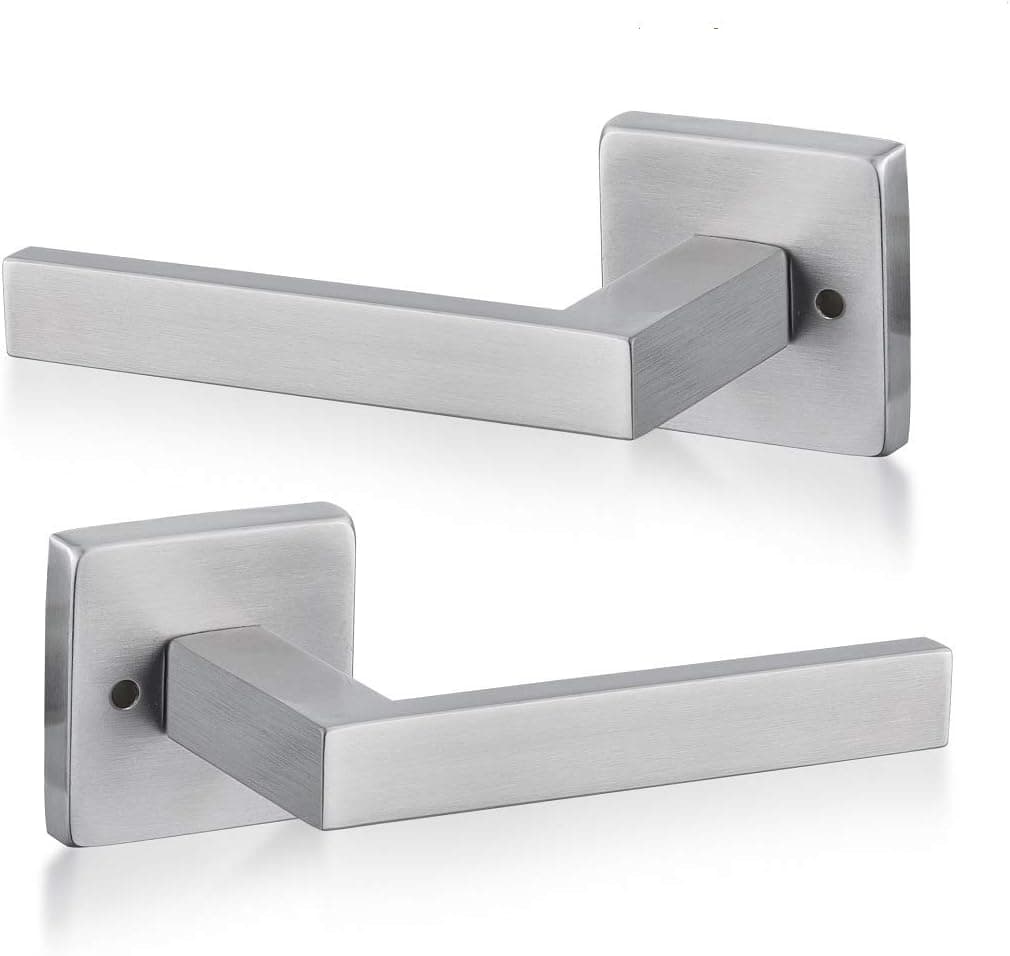SUMBIN Modern Square Passage Door Lever/Door Handle Hall or Closet Lever Satin Stainless Steel,5.31 inch Handle Length, Adjustable Latch Backset