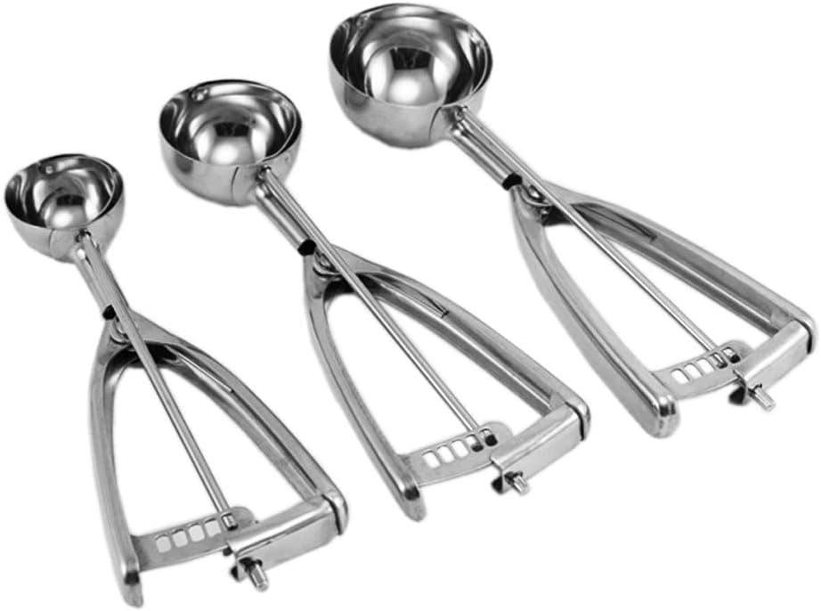 Behomy Stainless Steel Ice Cream, Easy Trigger Cookie Water Melon Scoop Set of 3(Small,Medium,Large), 4-6cm Silver