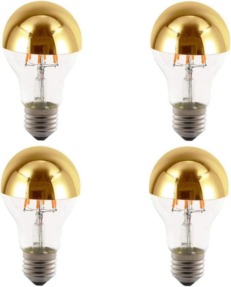K JINGKELAI Half Chrome Light Bulb A60 6W(60W Equivalent) LED Filament Vintage Edison Bulb with Half Chrome Gold,for Home Lighting,Warm White 2700K,4 Pack