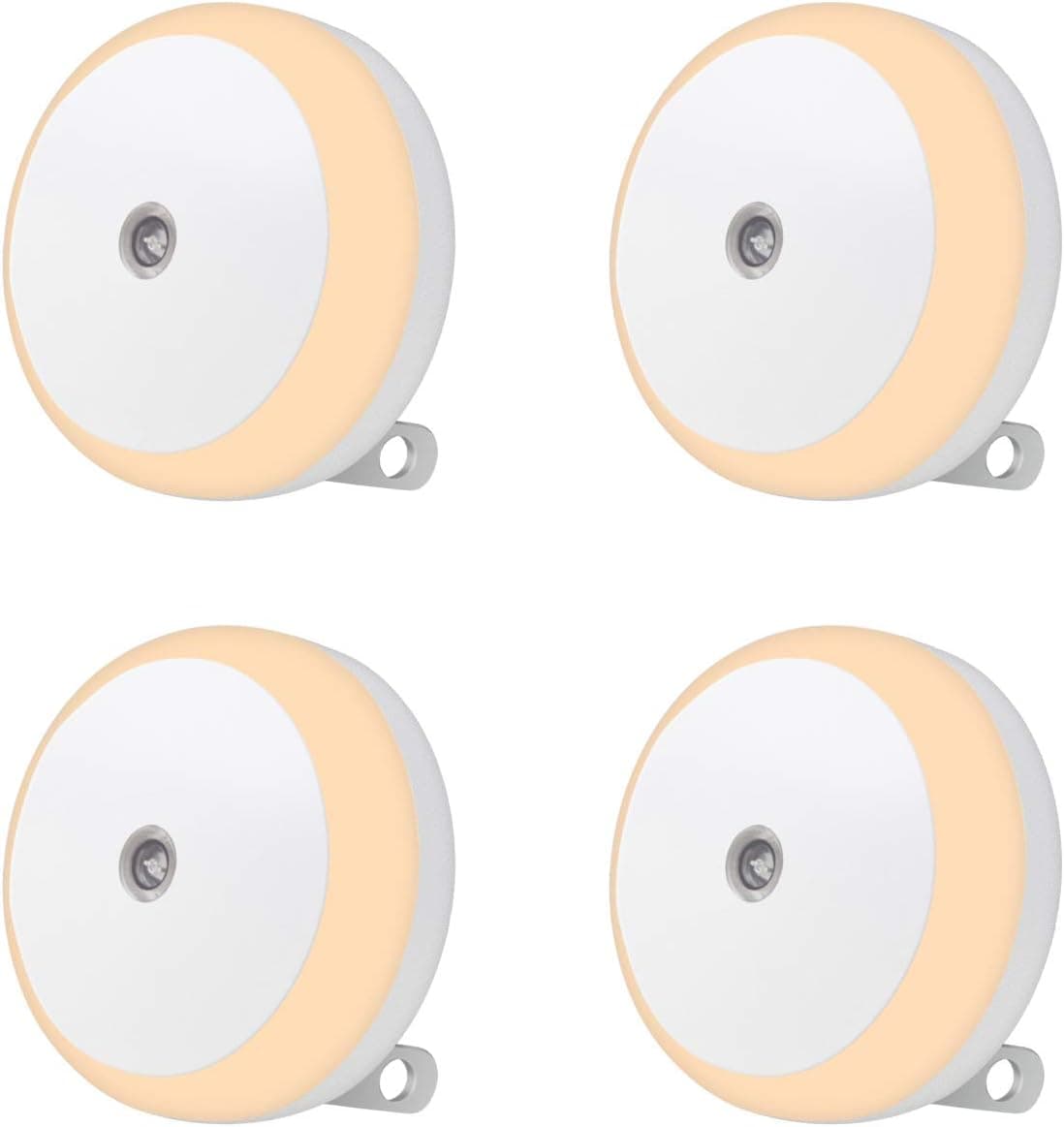 myCozyLite Plug-in Night Light, Low Light LED Nightlight with Light Sensor, Warm White, Energy Efficient, Round, Soft Glow, 4 Pack, for Indoor Use