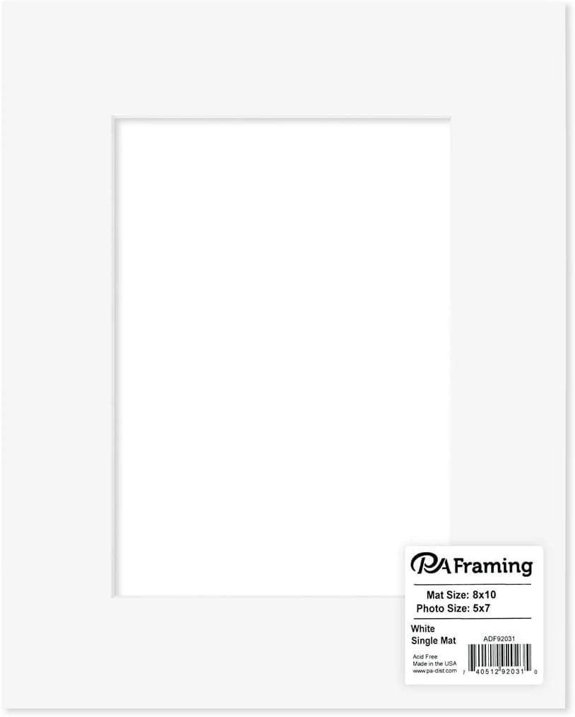 PA Framing, Single Mat, 8 x 10 inches Frame for 5 x 7 inches Photo Art Size - White Core