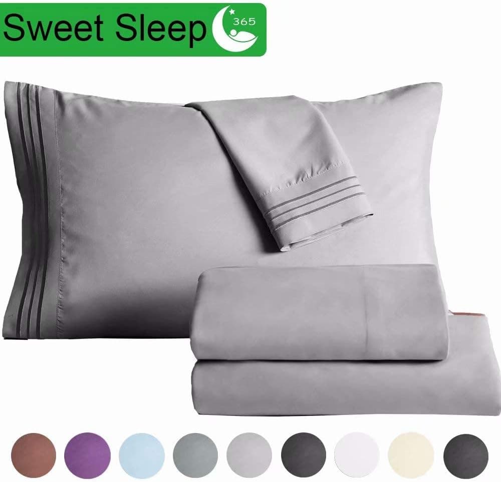 SAKIAO Queen Size Bed Sheets Set - Brushed Microfiber 1800 Thread Count Percale - 16" Deep Pocket Egyptian Sheets Beautiful Breathable Wrinkle Free & Fade Resistant - 4 Piece (Grey,Queen)