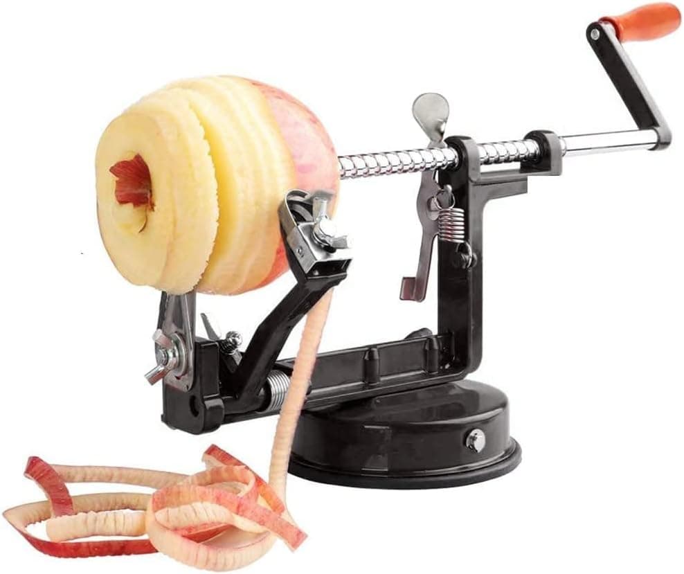 fengyang Apple Peeler,3 in 1 Peeler Slicer Corer with Stainless Steel and Strong Heavy Suction Base for Apple Potato Pear,2 Extra Blades 10 pcs Forks(Black),11.8×5.12inch