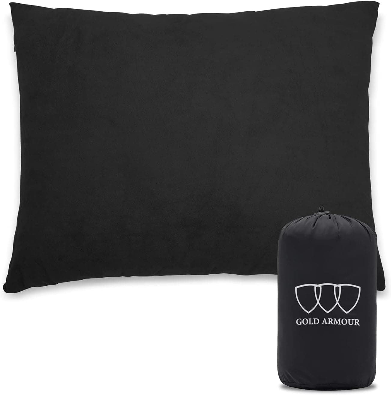 Gold Armour Camping Pillow Memory Foam - Compact Compressible Backpacking, Hammock, and Travel Pillows for Kids and Adults - Essential Outdoor & Camping Gear (Small 12 x 16in, Black)