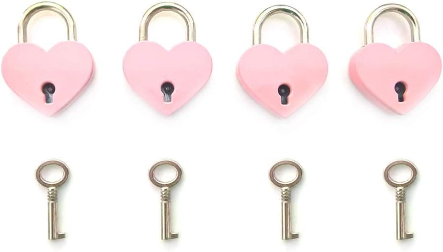 Aoyoho 4Pcs Pink Vintage Antique Style Padlocks Heart Shaped Padlock Mini Padlocks with Key