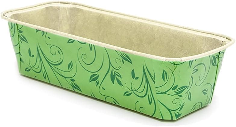 Premium Paper Baking Loaf Pan, Perfect for Chocolate Cake, Banana Bread, Medium, Green with Dark Green Print, Set of 30pcs - by EcoBake