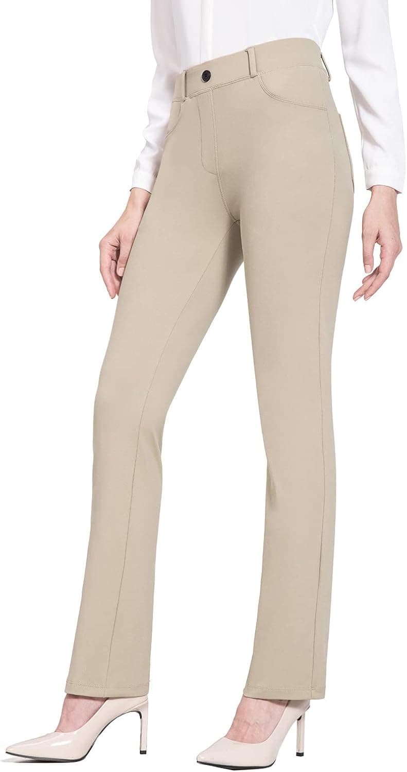 BALEAF Women's Long Dress Pants Stretchy Yoga Work Tall Slacks Business Casual Office Trousers with Pockets 35" Khaki XL