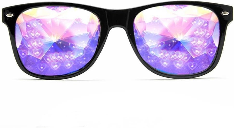 GloFX Heart Effect Ultimate Kaleidoscope Glasses – Black - Rave Rainbow EDM Diffraction