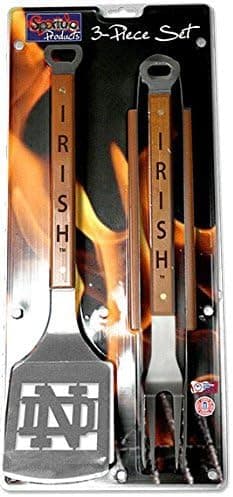 NCAA Notre Dame Fighting Irish Grill Set sportula tongs and fork stainless steel wood new