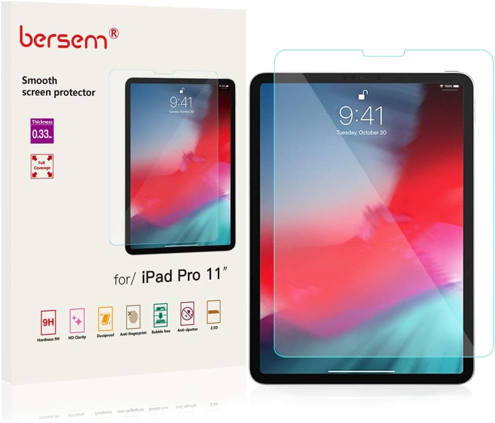 BERSEM iPad Pro 11 Screen Protector 1 Pack, Face ID and Apple Pencil Compatible High Definition Scratch Resistant and Bubble Free Tempered Glass Screen Protector for iPad Pro 11 inch
