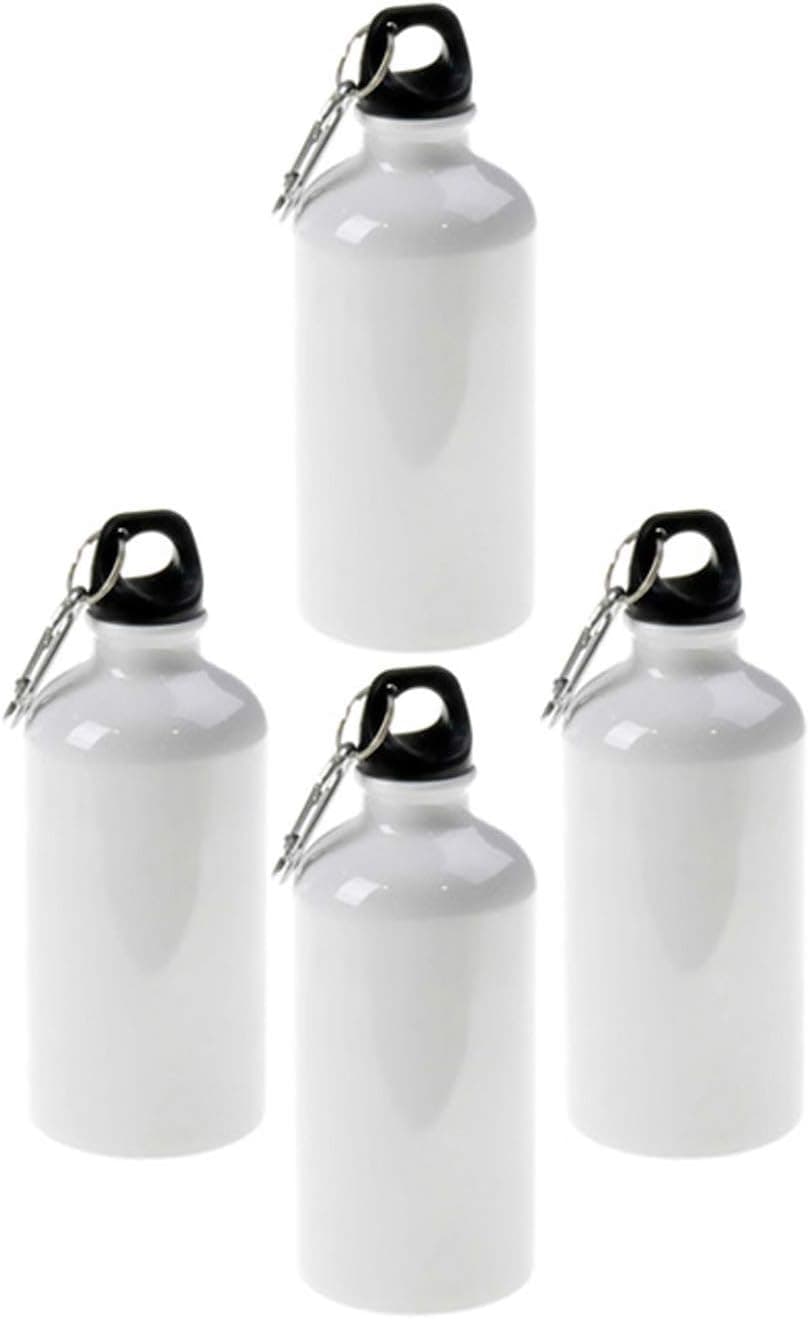 4 pieces Aluminum Sport Thermos Bottles Flask W / Carabine for Sublimation Dye Heat Press Thermal Transfer White 600ml