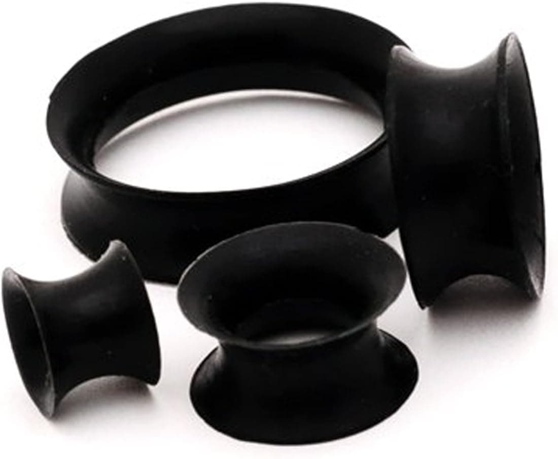 Mystic Metals Body Jewelry Thin Walled Black Silicone Tunnels - 1 1/4” - 32mm - Sold As a Pair