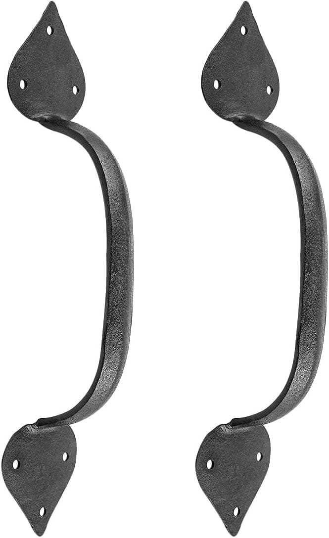 Renovators Supply Black Wrought Iron Door Handle 10" Long Antique Rustic Heart Tip Design Pull Handle Rust Resistant Powder Coated Farmhouse Barn Door Pull Handles with Mounting Hardware Pack of 2