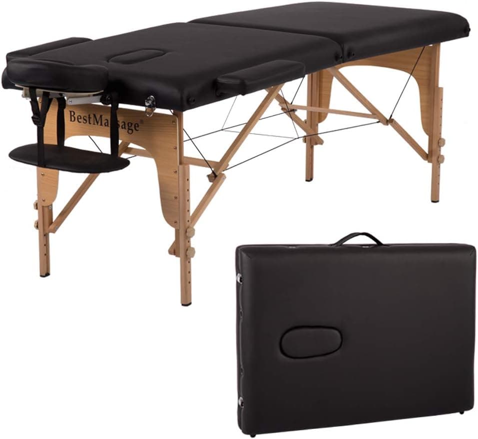 Portable Massage Table 84 Inchs Length 28 Inch Width PU Leather Massage Bed Spa Bed Height Adjustable 2 Fold Massage Tables W/Carrying Case Salon Bed