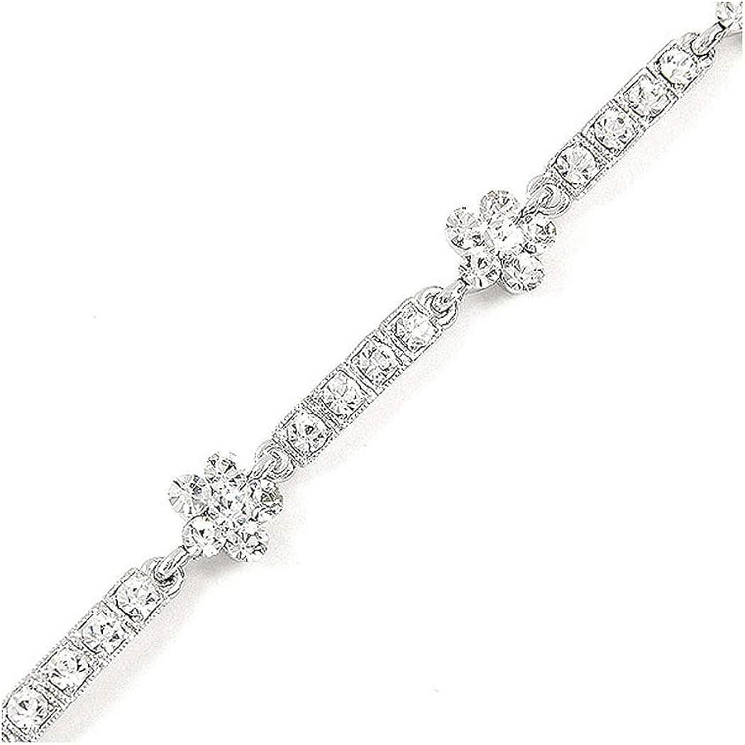 Glamorousky Silver Flower Bracelet with Silver Austrian Element Crystals