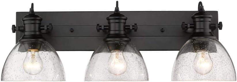 Golden Lighting 3118-BA3 BLK-SD Hines Vanity Light, Black with Seeded Glass