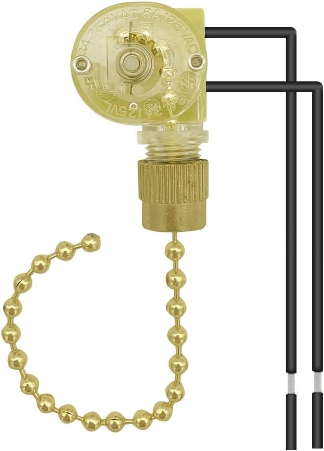 Dotlite Ceiling Fan Switch UL Listed ZE-109 Ceiling Light Pull Chain Switch Cord Appliances Light Control Switcher Replacement Parts Compatible with Ceiling Fans Wall Lamps (Brass)