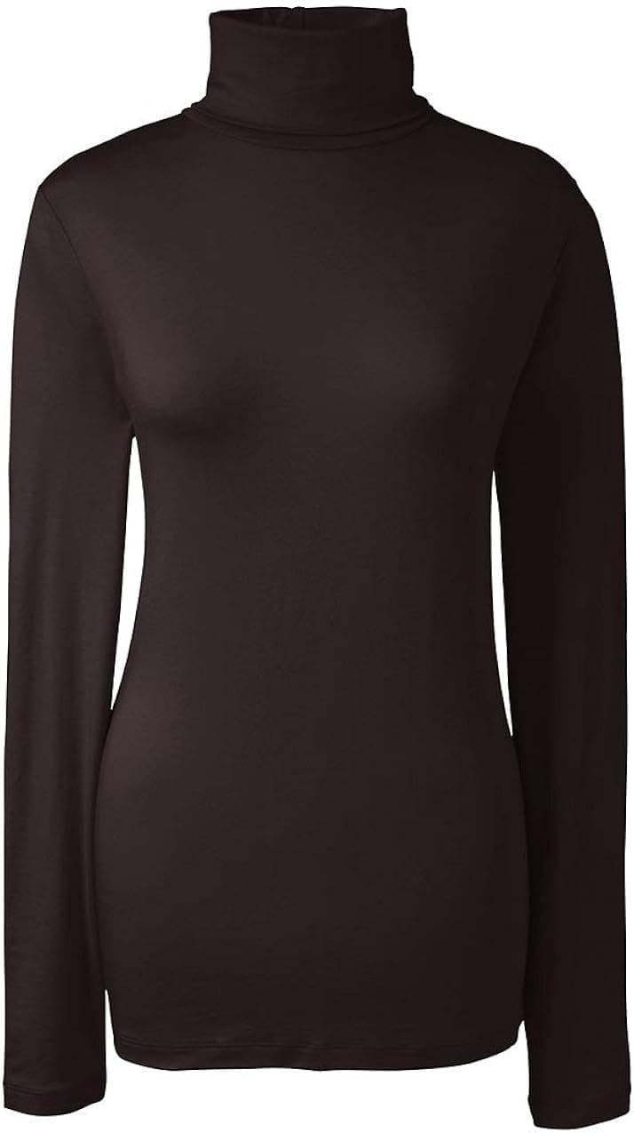 Lands' End Women LWCM Shaped Turtleneck Black Coffee Petite Medium