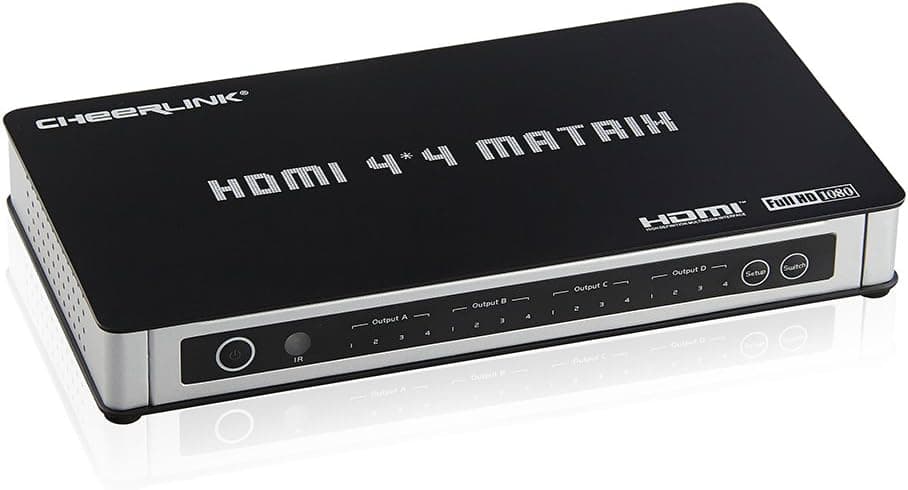 CHEERLINK 44 (4 Inputs to 4 Outputs) 4 in 4 Out HDMI True Matrix with IR Remote Control, Power Supply - Supports 3D, Full HD 1080P, auto-Switching,