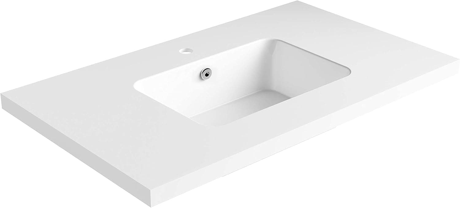 Dyconn Faucet True Solid Surface Single-Bowl Vanity Top (37" (single Bowl)) No Vanity Cabinet No splash board Included)