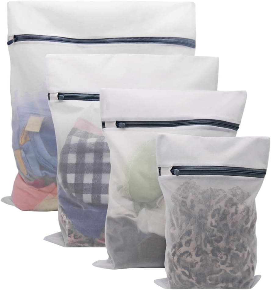 Vivifying Fine Net Washing Bag, Set of 4 Durable Mesh Laundry Bags with Zip Closure for Clothes, Delicates