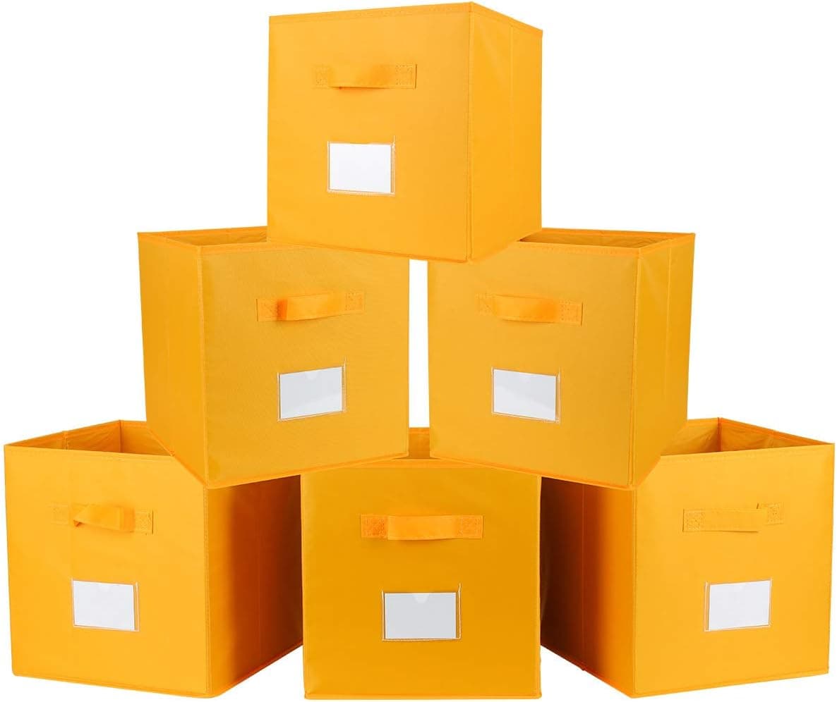 Collapsible Storage Cubes, TQVAI 6 Pack Foldable Cloth Basket Bins with Dual Handles, Fabric Storage Cube Organizer for Closet, Home and Office, Mellow Yellow