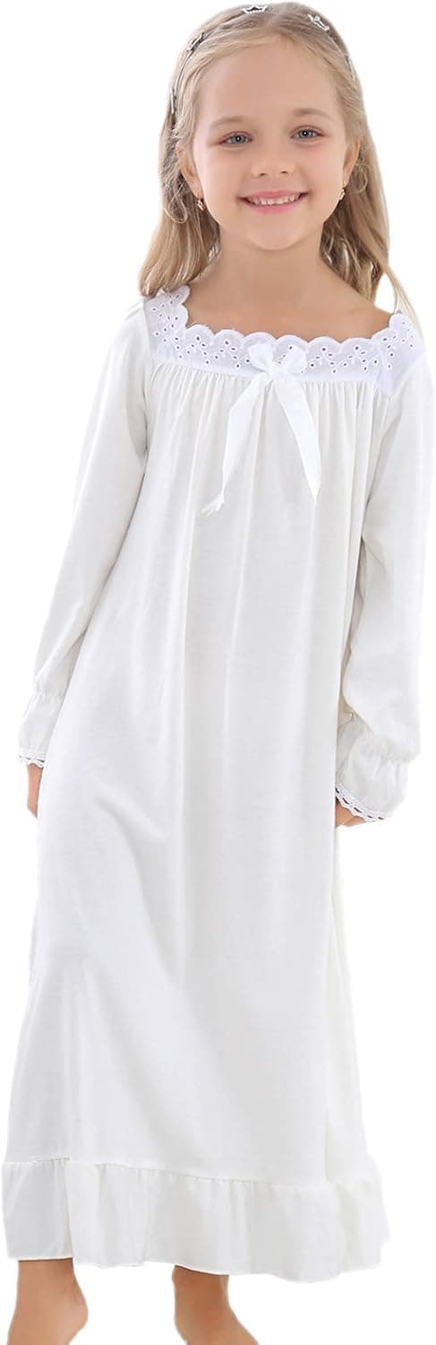 Horcute Girls Cotton Long-Sleeve and Sleeveless Sleepshirts Nightshirts Pajamas Nightgown for 3-12 Years