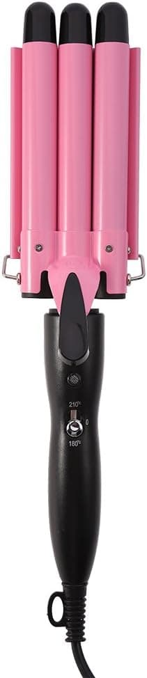 Hair Curling Iron, Tourmaline Ceramic Temperature Adjustable 3 Barrel Jumbo 32mm Curling Iron Safe Hair Styler Three Barrel Curling Iron Wand Waving Iron Healthy Ceramic for All Hair Types-Pink (22mm)
